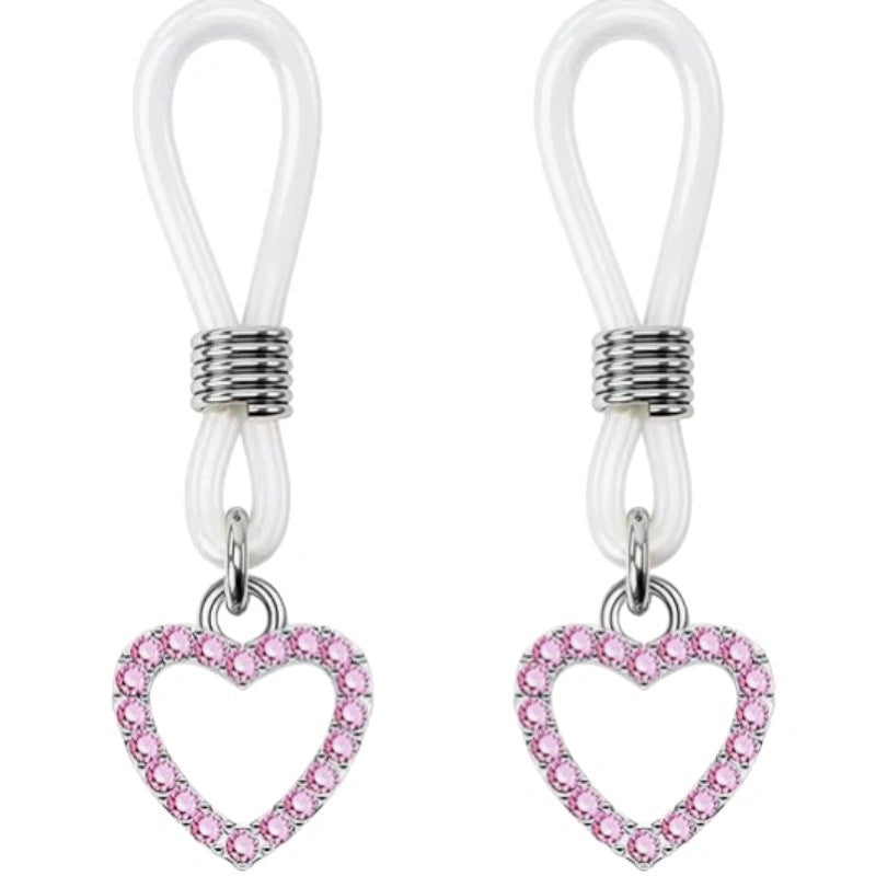 Sexy Heart Fake Nipple Rings – Silver Non-Piercing Jingle Bell Nipple Jewelry, Adjustable Nipple Rings