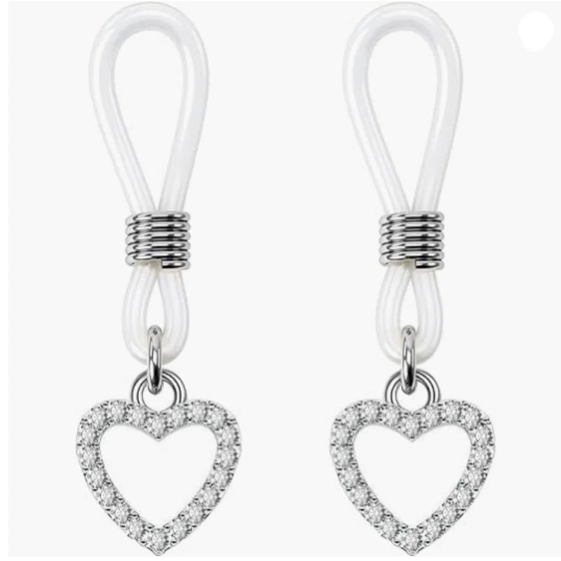 Sexy Heart Fake Nipple Rings – Silver Non-Piercing Jingle Bell Nipple Jewelry, Adjustable Nipple Rings