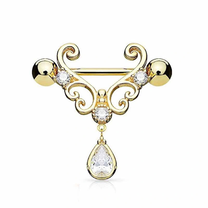 Stainless Steel Teardrop Dangle Nipple Ring – Hollow Out Body Piercing Jewelry for Women