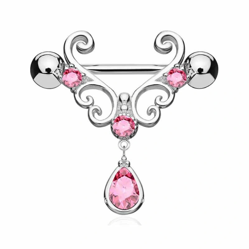 Stainless Steel Teardrop Dangle Nipple Ring – Hollow Out Body Piercing Jewelry for Women