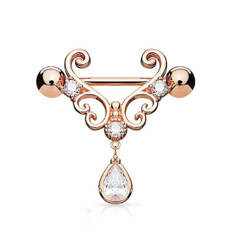 Stainless Steel Teardrop Dangle Nipple Ring – Hollow Out Body Piercing Jewelry for Women