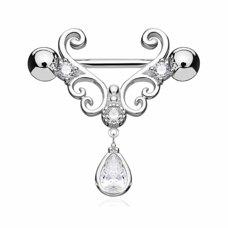 Stainless Steel Teardrop Dangle Nipple Ring – Hollow Out Body Piercing Jewelry for Women