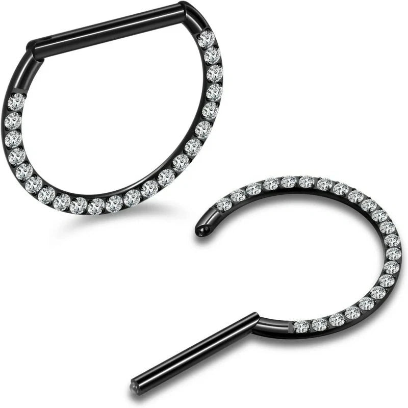 D-Shaped Nipple Rings 14G – 316L Stainless Steel Hinged Clicker Pair