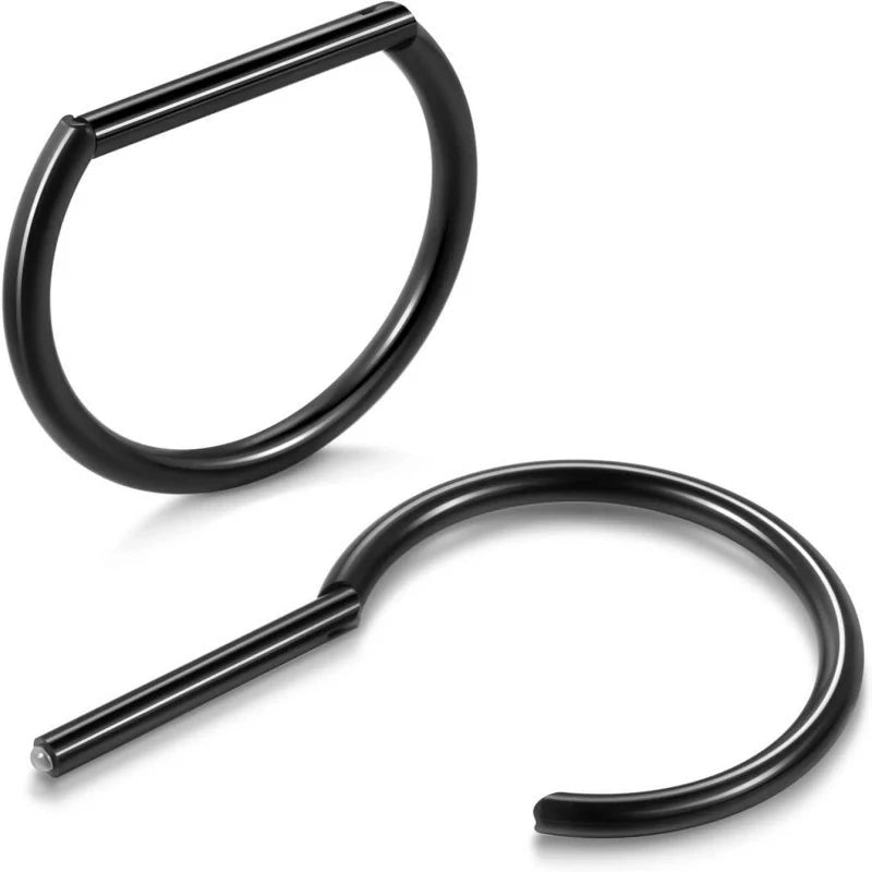 D-Shaped Nipple Rings 14G – 316L Stainless Steel Hinged Clicker Pair