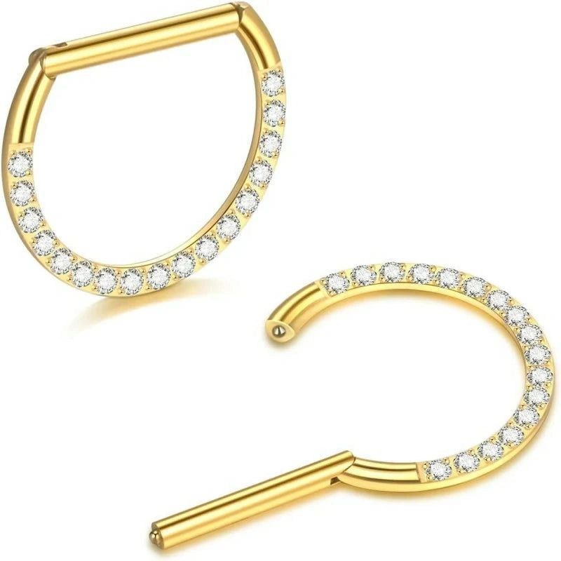 D-Shaped Nipple Rings 14G – 316L Stainless Steel Hinged Clicker Pair