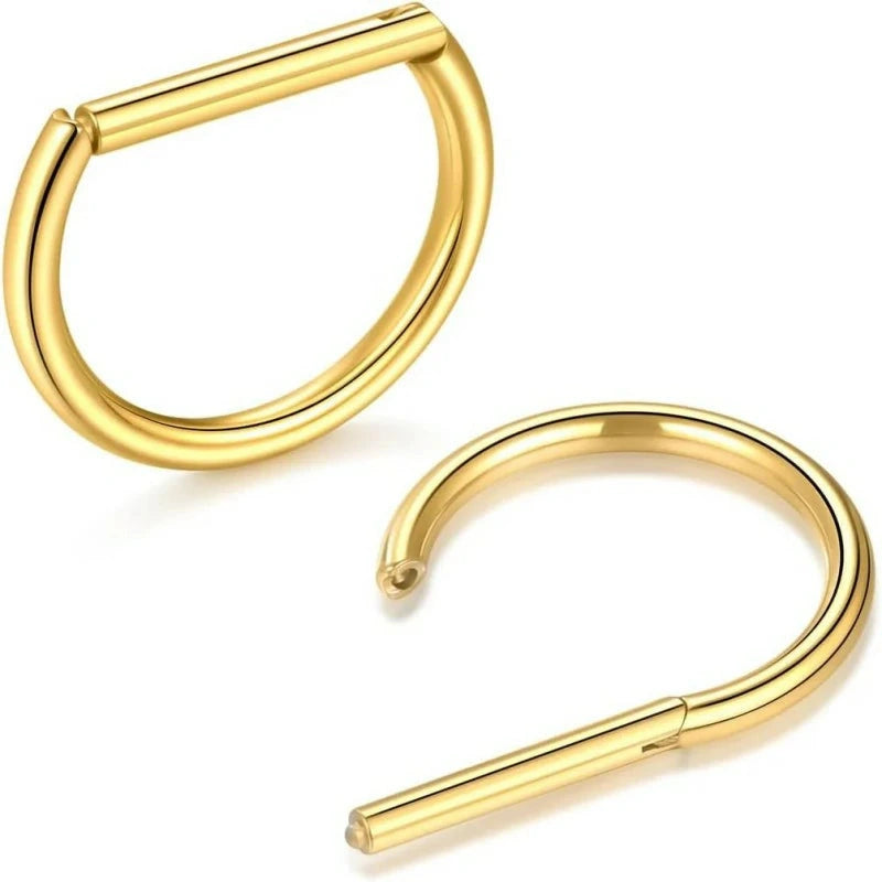 D-Shaped Nipple Rings 14G – 316L Stainless Steel Hinged Clicker Pair