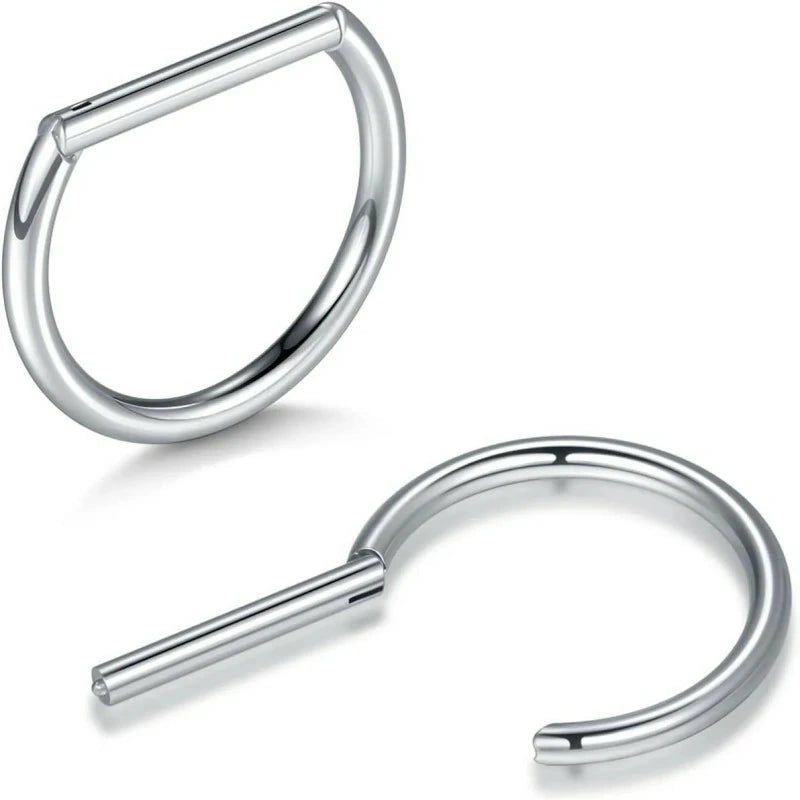 D-Shaped Nipple Rings 14G – 316L Stainless Steel Hinged Clicker Pair