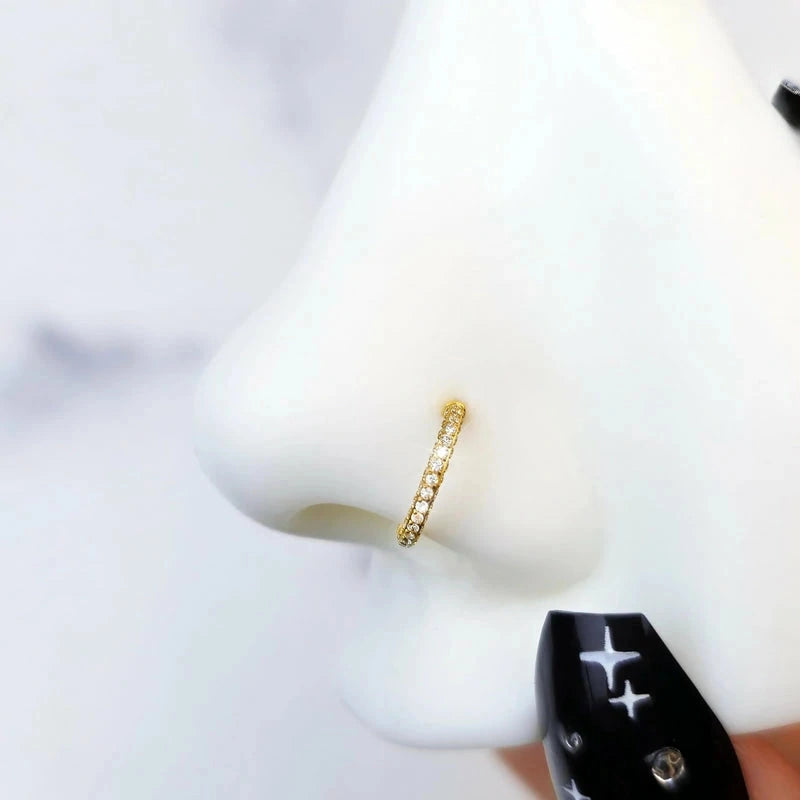 Triple-Sided Micro CZ Nose Hoop 20G Implant-Grade Titanium Clicker Ring