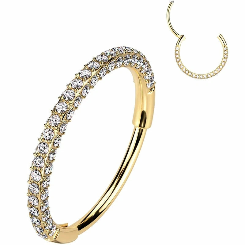 Triple-Sided Micro CZ Nose Hoop 20G Implant-Grade Titanium Clicker Ring